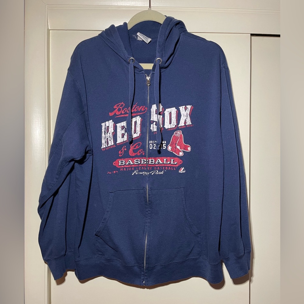 Distressed Boston Red Sox Lightweight Navy Zip up Hoodie Size XL
